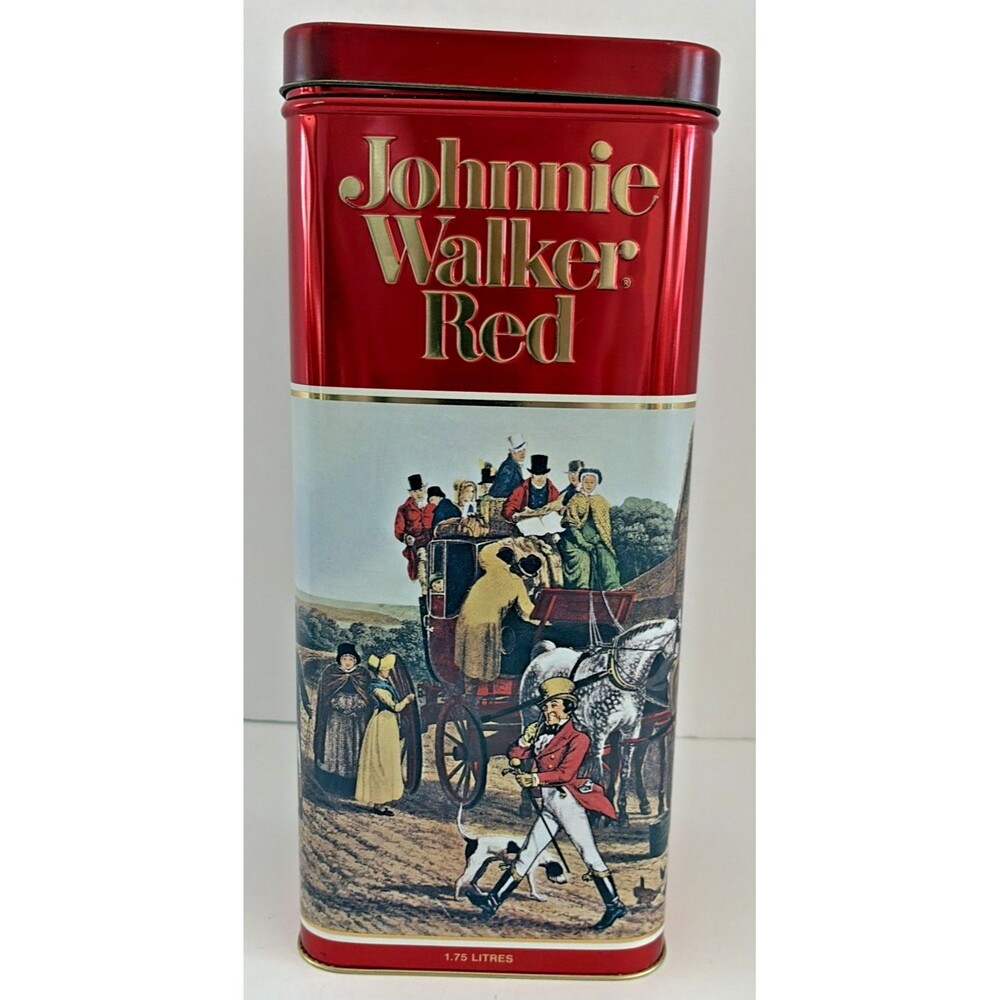 Vtg Johnnie Walker Red Label Collectible Scotch Whisky Tin Carriage Scene 1983